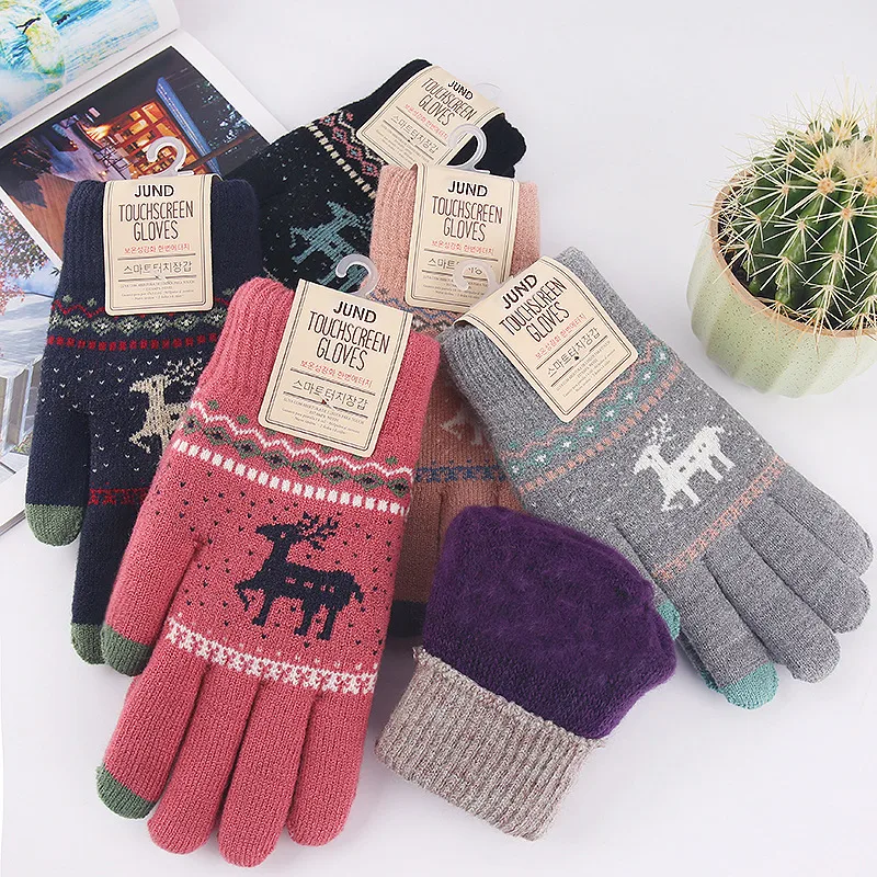 New Knitted Touch Screen Gloves Women's Korean Style Winter Stall Velvet Thickened Cold-proof Fawn Wool Warm Gloves display picture 6