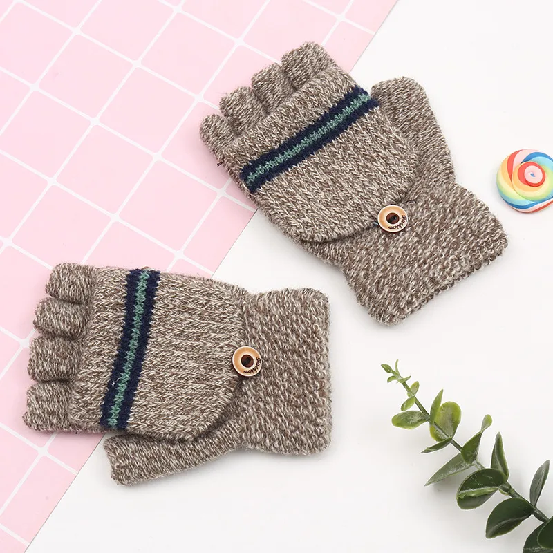 Korean Version Of The New Trend Men's Children's Striped Half Finger Flip Gloves Winter Travel Warm  Wholesale display picture 5