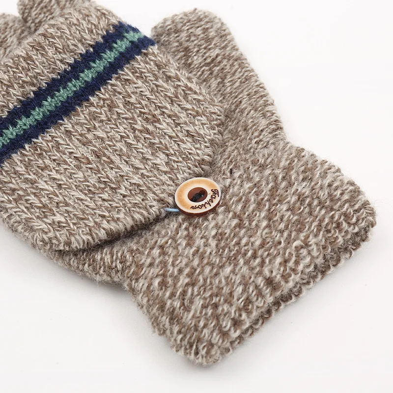 Korean Version Of The New Trend Men's Children's Striped Half Finger Flip Gloves Winter Travel Warm  Wholesale display picture 6
