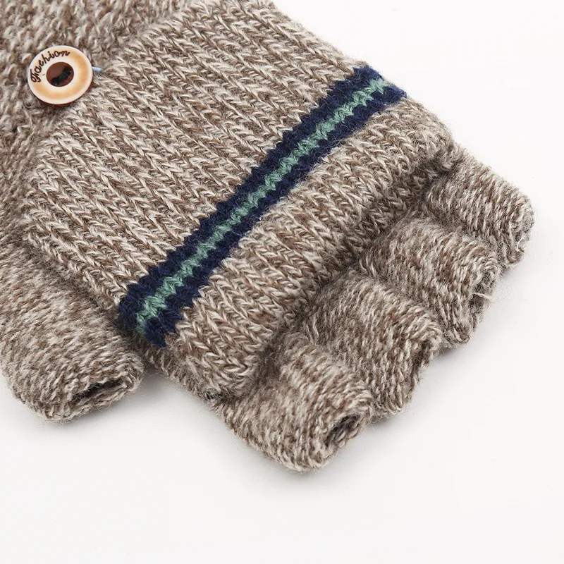 Korean Version Of The New Trend Men's Children's Striped Half Finger Flip Gloves Winter Travel Warm  Wholesale display picture 7