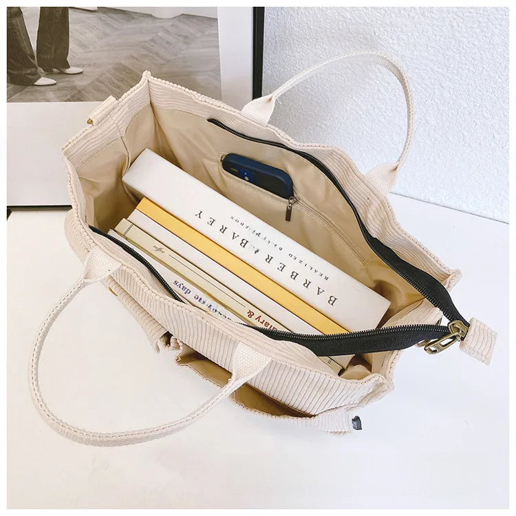 Japanese Style Original Design Commuter Thickened Corduroy Art College Student Handbag Computer Bag Shoulder Crossbody Bag display picture 3