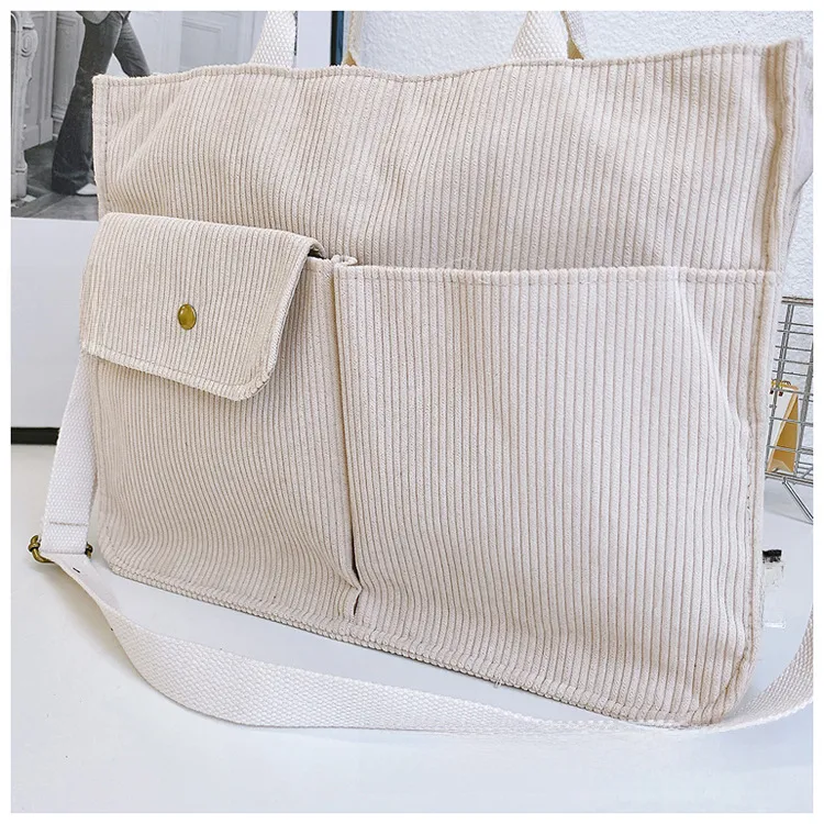 Japanese Style Original Design Commuter Thickened Corduroy Art College Student Handbag Computer Bag Shoulder Crossbody Bag display picture 4