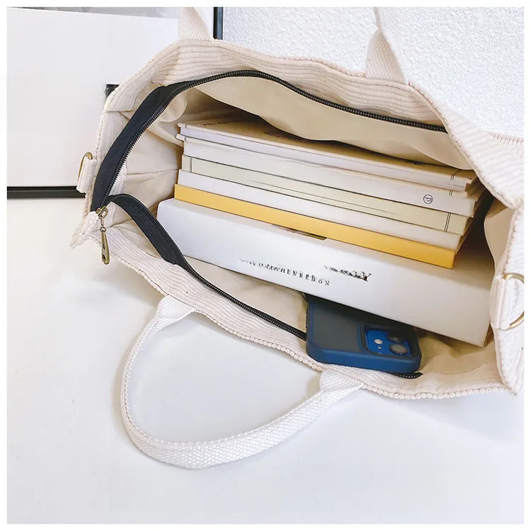 Japanese Style Original Design Commuter Thickened Corduroy Art College Student Handbag Computer Bag Shoulder Crossbody Bag display picture 5