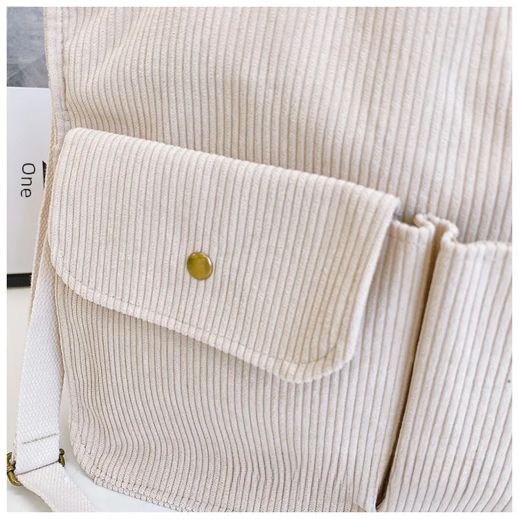 Japanese Style Original Design Commuter Thickened Corduroy Art College Student Handbag Computer Bag Shoulder Crossbody Bag display picture 7