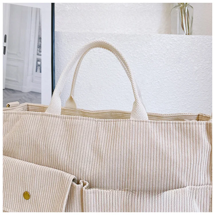 Japanese Style Original Design Commuter Thickened Corduroy Art College Student Handbag Computer Bag Shoulder Crossbody Bag display picture 8
