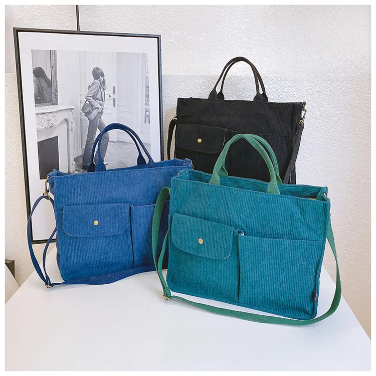 Japanese Style Original Design Commuter Thickened Corduroy Art College Student Handbag Computer Bag Shoulder Crossbody Bag display picture 10