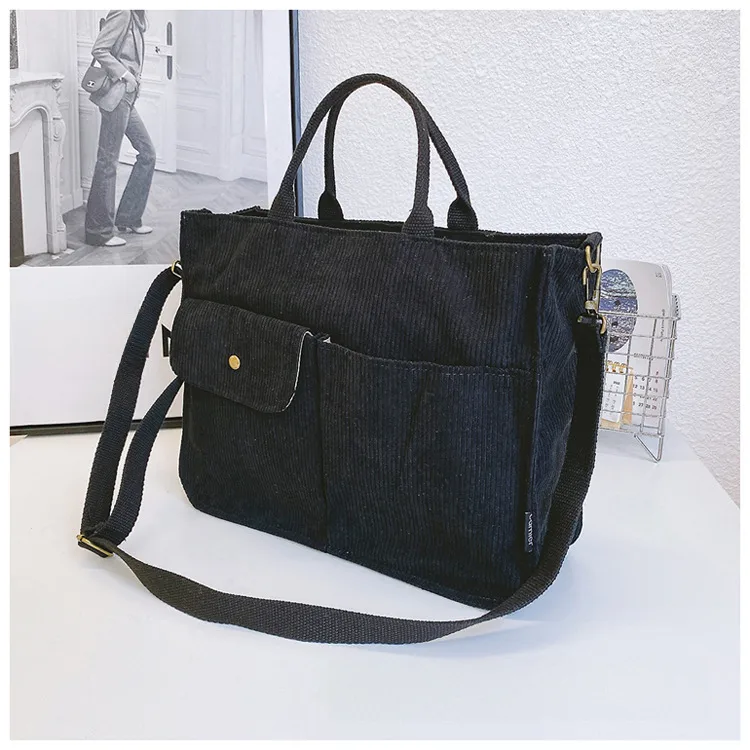 Japanese Style Original Design Commuter Thickened Corduroy Art College Student Handbag Computer Bag Shoulder Crossbody Bag display picture 12
