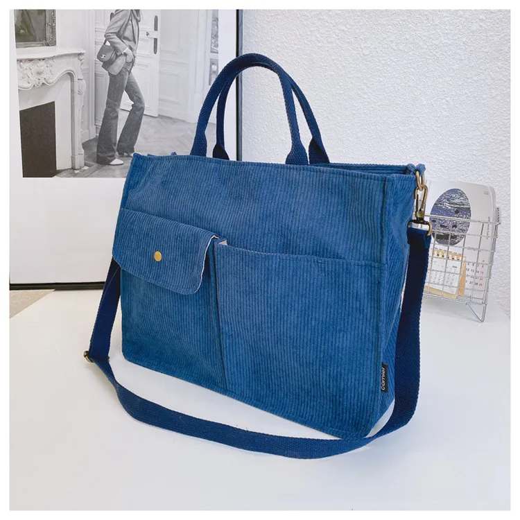 Japanese Style Original Design Commuter Thickened Corduroy Art College Student Handbag Computer Bag Shoulder Crossbody Bag display picture 13