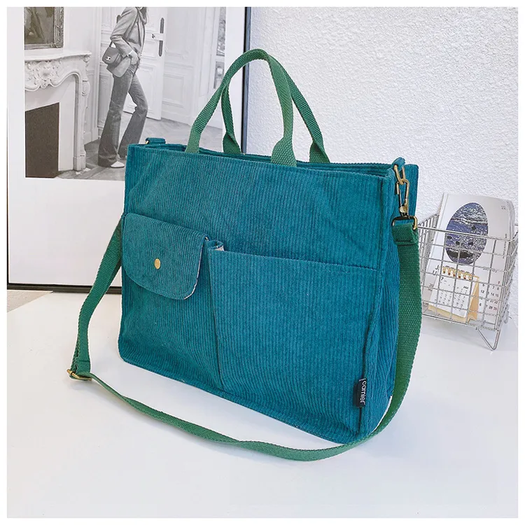 Japanese Style Original Design Commuter Thickened Corduroy Art College Student Handbag Computer Bag Shoulder Crossbody Bag display picture 14