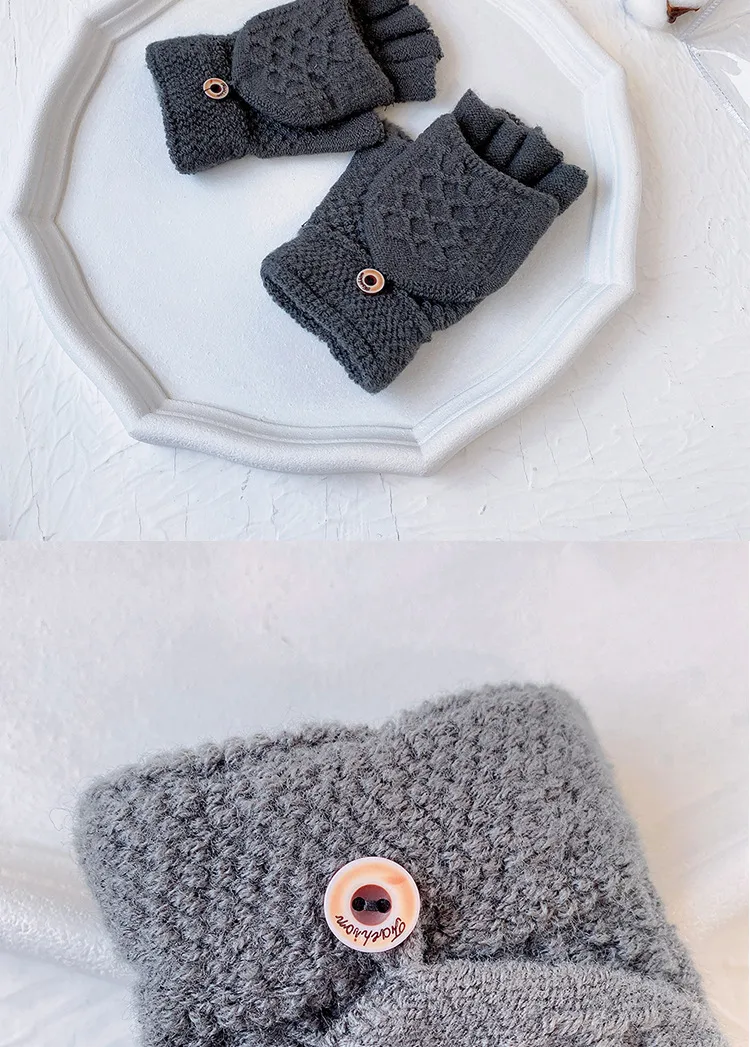 Korean Style Simple Adult Warm Gloves Men's Winter Knitted Fleece Pulled Half Finger Flip Riding Driving Business display picture 4