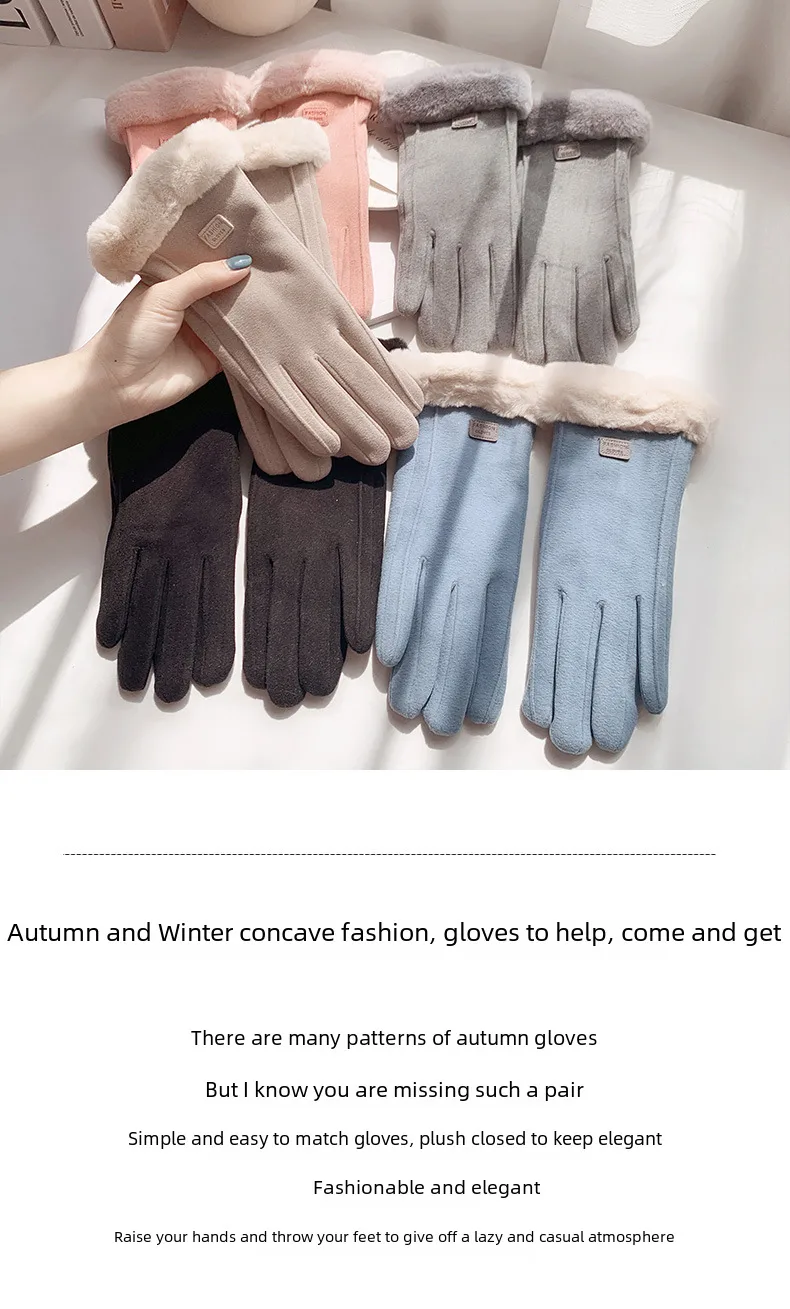 Gloves Women's Winter Velvet Thickened Warm  Cute Touch Screen De Velvet Fall/Winter Electric Car Cold-proof Riding Gloves display picture 1