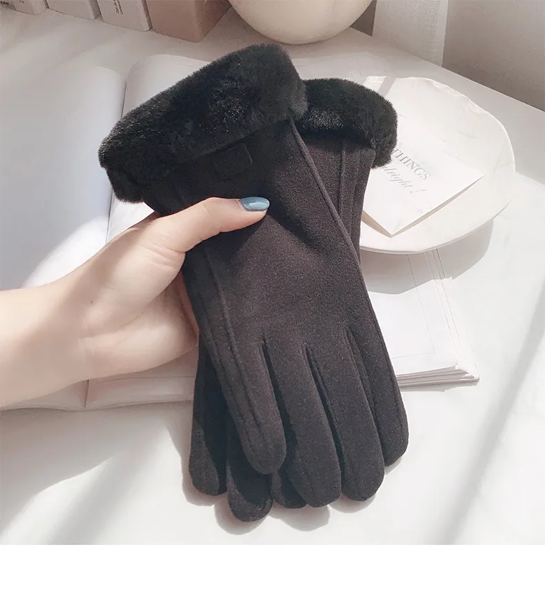 Gloves Women's Winter Velvet Thickened Warm  Cute Touch Screen De Velvet Fall/Winter Electric Car Cold-proof Riding Gloves display picture 3