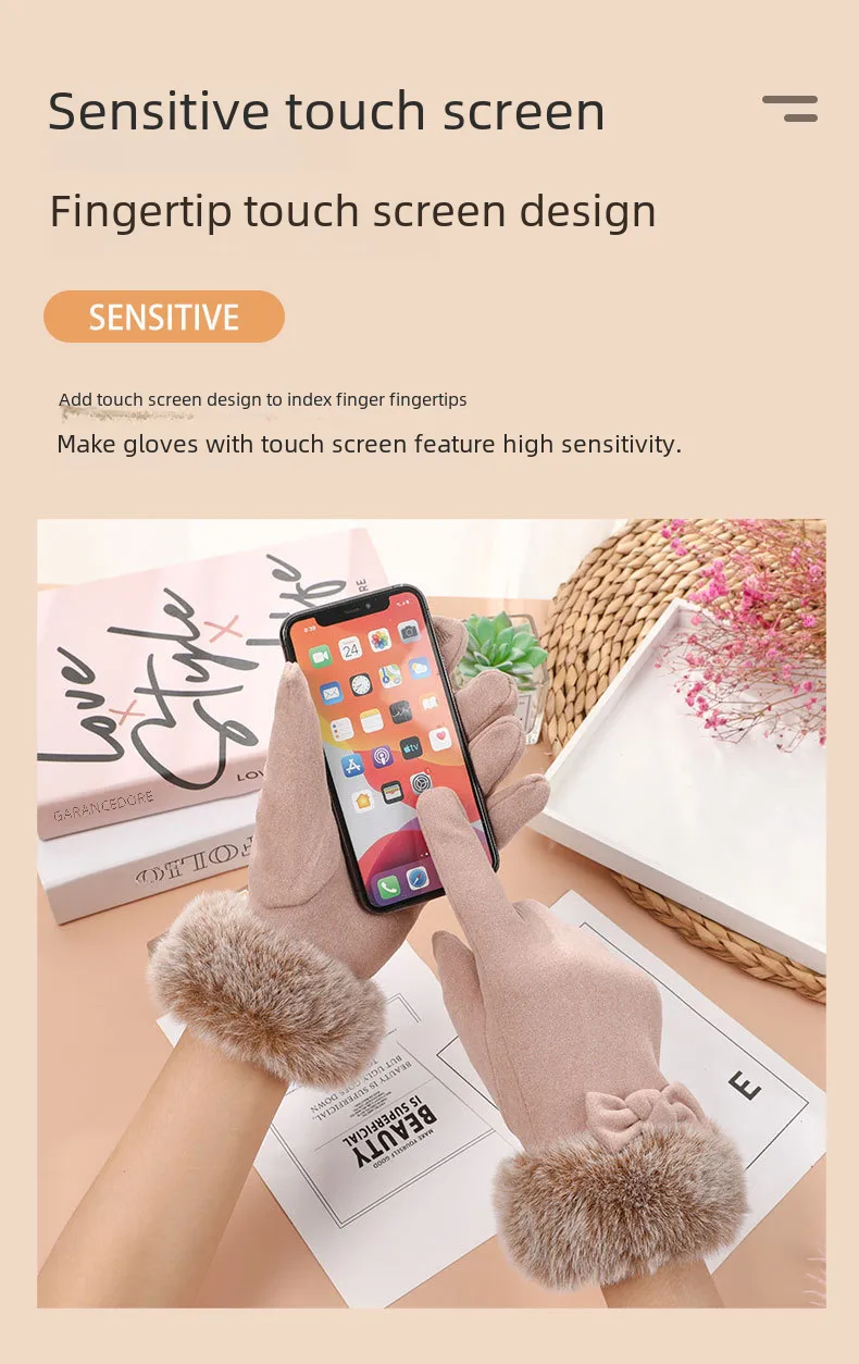 Wholesale And Retail German Velvet Gloves Korean Version Of Wool Mouth Thickened Warm Gloves Outdoor Riding Ladies Plus Velvet Gloves Wool Mouth display picture 4
