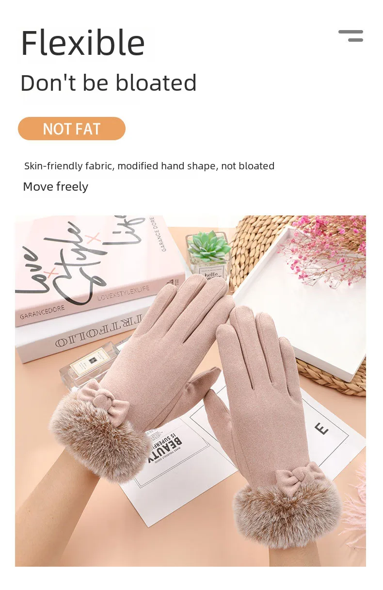 Wholesale And Retail German Velvet Gloves Korean Version Of Wool Mouth Thickened Warm Gloves Outdoor Riding Ladies Plus Velvet Gloves Wool Mouth display picture 5