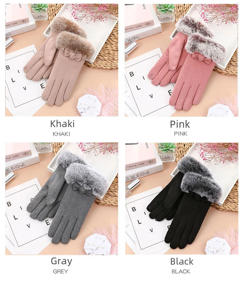 Wholesale And Retail German Velvet Gloves Korean Version Of Wool Mouth Thickened Warm Gloves Outdoor Riding Ladies Plus Velvet Gloves Wool Mouth display picture 6