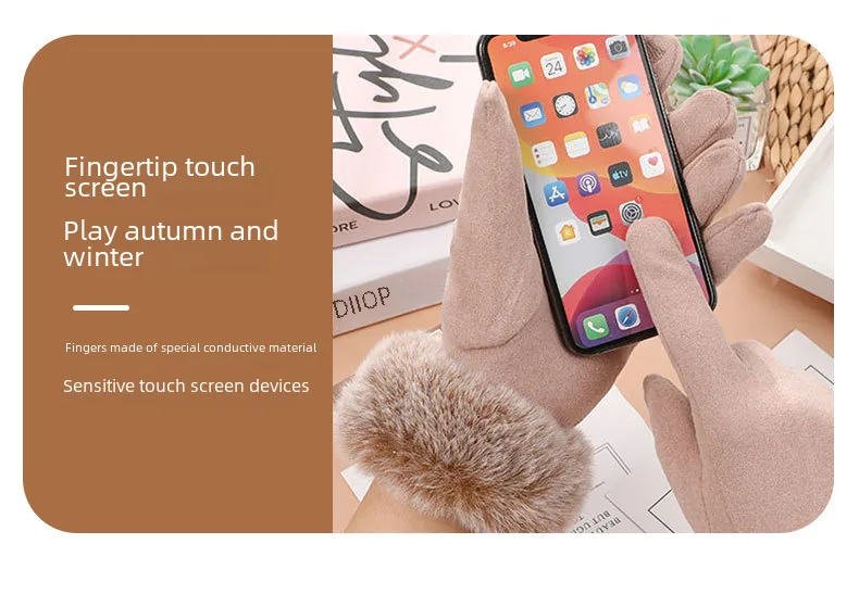 Wholesale And Retail German Velvet Gloves Korean Version Of Wool Mouth Thickened Warm Gloves Outdoor Riding Ladies Plus Velvet Gloves Wool Mouth display picture 7