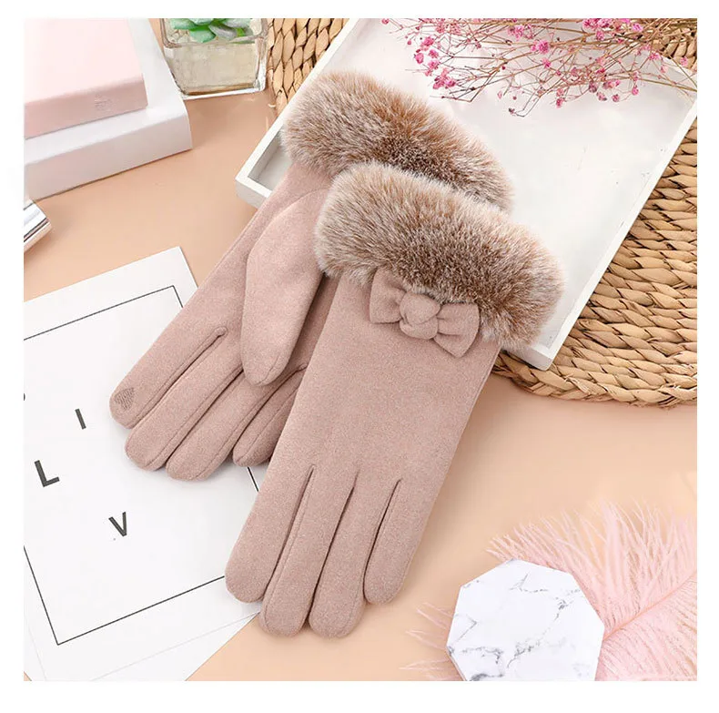 Wholesale And Retail German Velvet Gloves Korean Version Of Wool Mouth Thickened Warm Gloves Outdoor Riding Ladies Plus Velvet Gloves Wool Mouth display picture 9