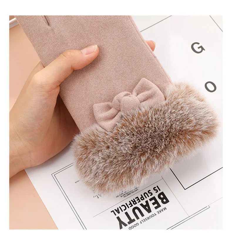 Wholesale And Retail German Velvet Gloves Korean Version Of Wool Mouth Thickened Warm Gloves Outdoor Riding Ladies Plus Velvet Gloves Wool Mouth display picture 12