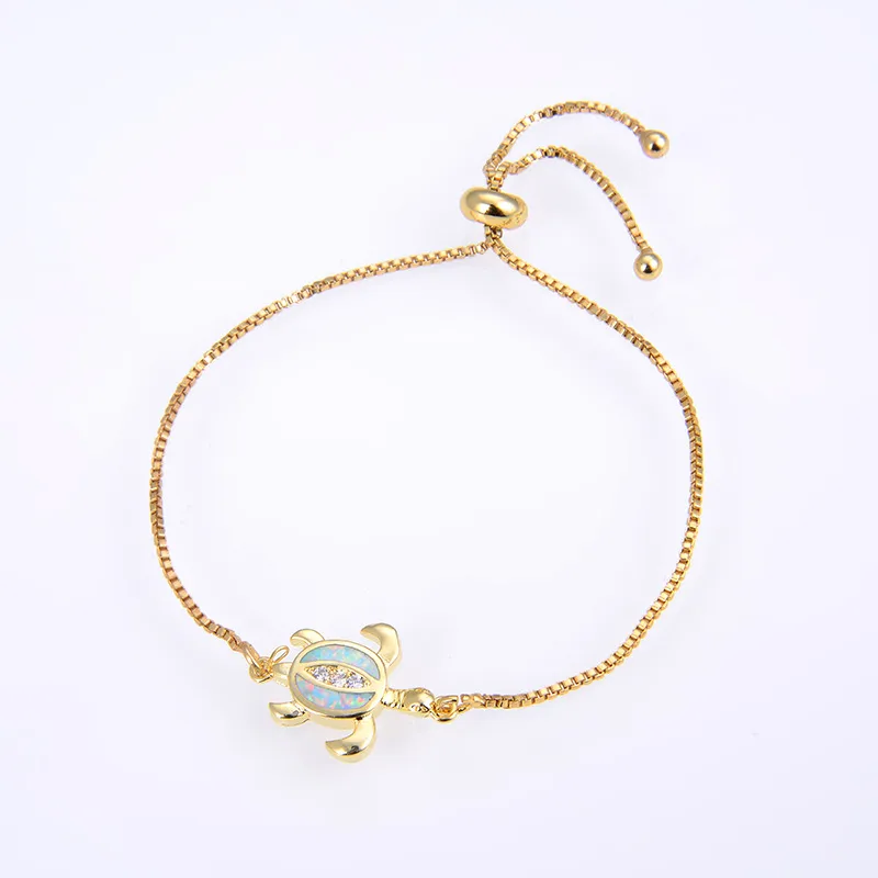 Copper 18K Gold Plated Polishing Plating Inlay Tortoise Opal Zircon Charms Bracelets display picture 12