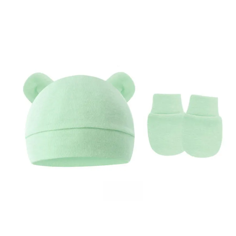 Baby Pullover Cap  Ears Baby Hat Newborn Tire Cap Anti-scratch Gloves 2-piece Set display picture 5