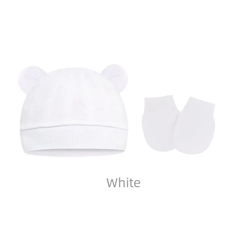 Baby Pullover Cap  Ears Baby Hat Newborn Tire Cap Anti-scratch Gloves 2-piece Set display picture 6