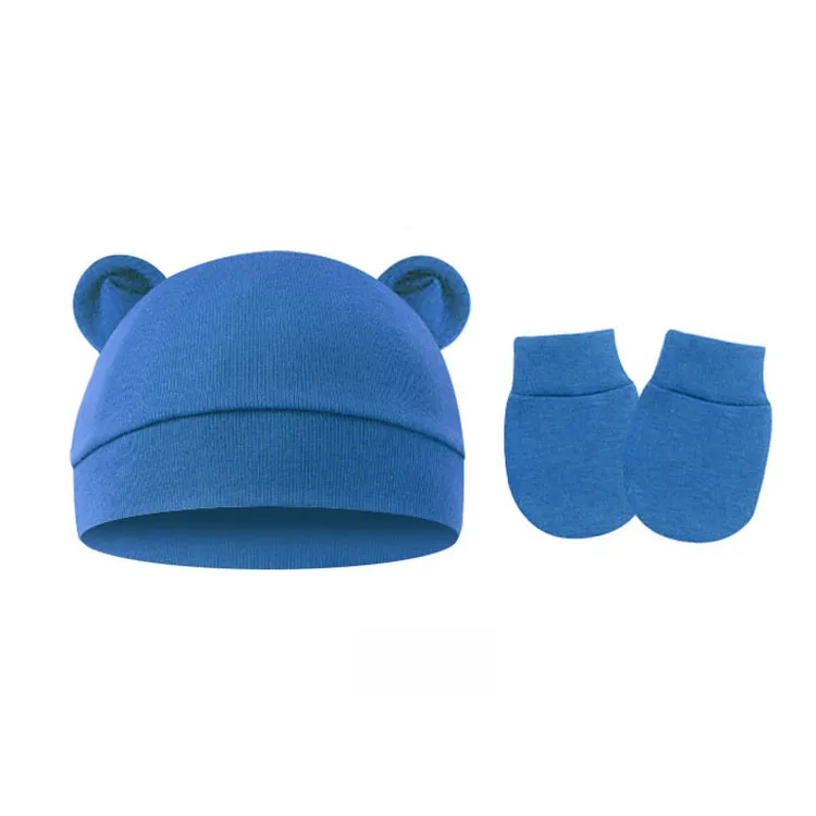 Baby Pullover Cap  Ears Baby Hat Newborn Tire Cap Anti-scratch Gloves 2-piece Set display picture 7
