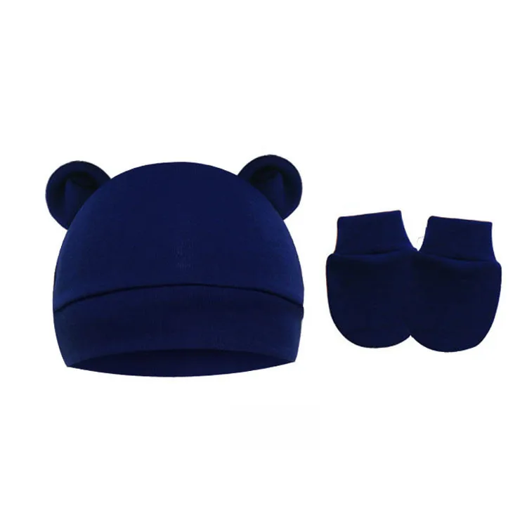 Baby Pullover Cap  Ears Baby Hat Newborn Tire Cap Anti-scratch Gloves 2-piece Set display picture 9