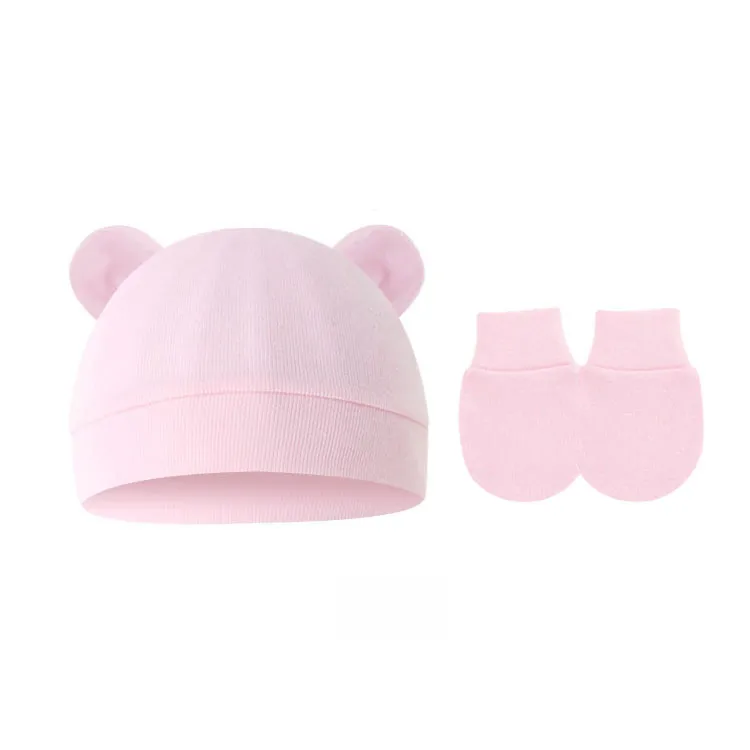 Baby Pullover Cap  Ears Baby Hat Newborn Tire Cap Anti-scratch Gloves 2-piece Set display picture 10