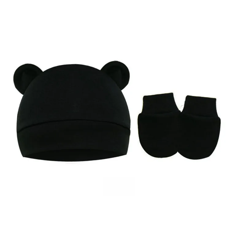 Baby Pullover Cap  Ears Baby Hat Newborn Tire Cap Anti-scratch Gloves 2-piece Set display picture 11