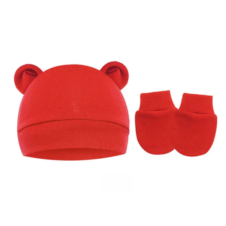 Baby Pullover Cap  Ears Baby Hat Newborn Tire Cap Anti-scratch Gloves 2-piece Set display picture 12