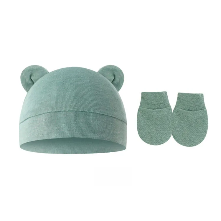 Baby Pullover Cap  Ears Baby Hat Newborn Tire Cap Anti-scratch Gloves 2-piece Set display picture 13