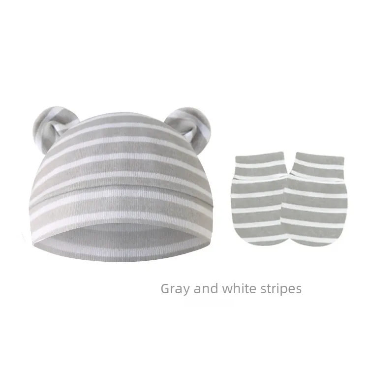 Baby Pullover Cap  Ears Baby Hat Newborn Tire Cap Anti-scratch Gloves 2-piece Set display picture 14