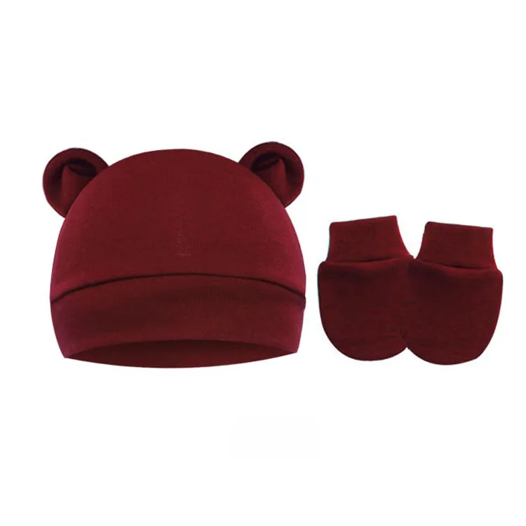 Baby Pullover Cap  Ears Baby Hat Newborn Tire Cap Anti-scratch Gloves 2-piece Set display picture 18