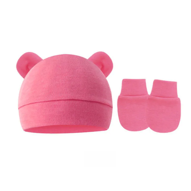 Baby Pullover Cap  Ears Baby Hat Newborn Tire Cap Anti-scratch Gloves 2-piece Set display picture 19