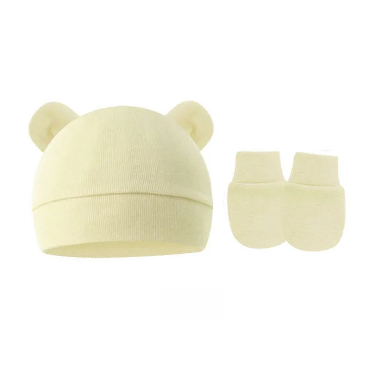 Baby Pullover Cap  Ears Baby Hat Newborn Tire Cap Anti-scratch Gloves 2-piece Set display picture 20