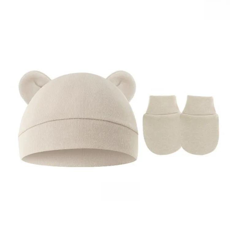Baby Pullover Cap  Ears Baby Hat Newborn Tire Cap Anti-scratch Gloves 2-piece Set display picture 22