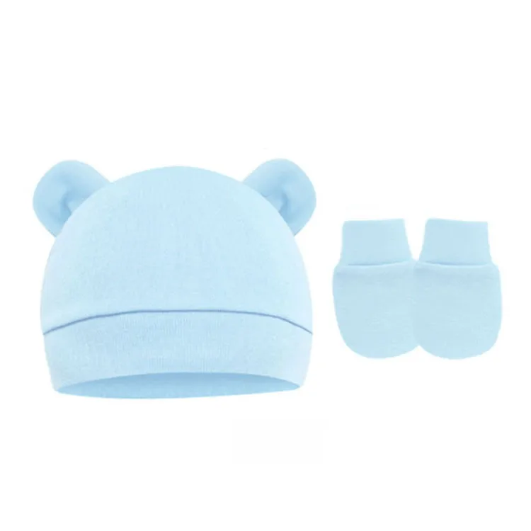 Baby Pullover Cap  Ears Baby Hat Newborn Tire Cap Anti-scratch Gloves 2-piece Set display picture 23