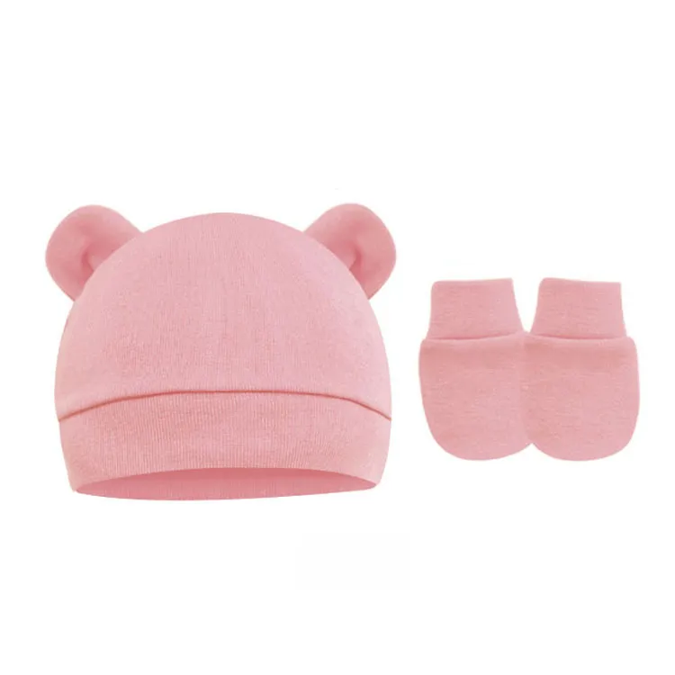 Baby Pullover Cap  Ears Baby Hat Newborn Tire Cap Anti-scratch Gloves 2-piece Set display picture 25