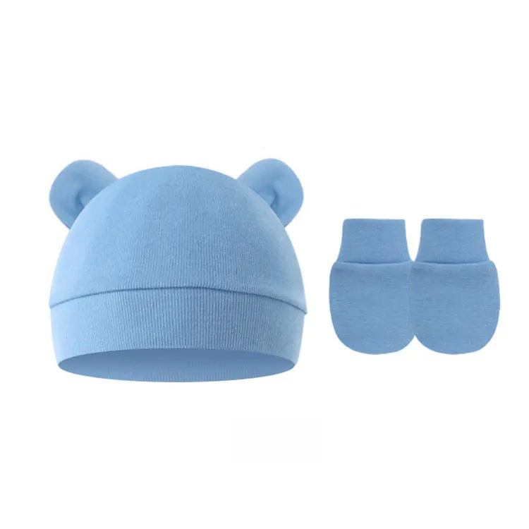 Baby Pullover Cap  Ears Baby Hat Newborn Tire Cap Anti-scratch Gloves 2-piece Set display picture 26