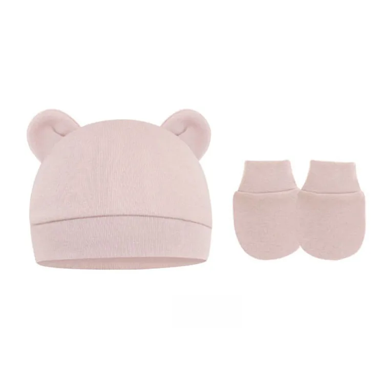 Baby Pullover Cap  Ears Baby Hat Newborn Tire Cap Anti-scratch Gloves 2-piece Set display picture 27