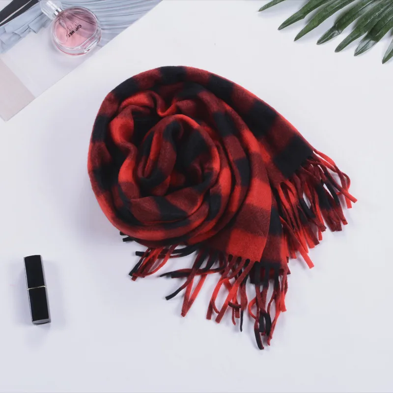 Autumn And Winter Children's Double-sided Plaid Scarf Men's Adult Scarf Hanging Beard Annual Gift Red Scarf Wholesale display picture 10