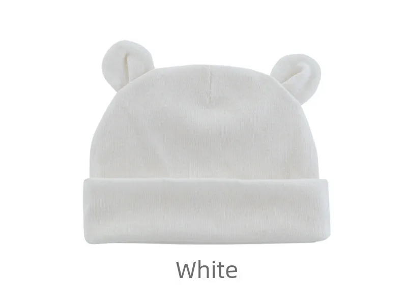 New Infant Fetal Cap Newborn Head Cap Solid Color Ear  Hat Boys And Girls Baby Hat A54 display picture 3