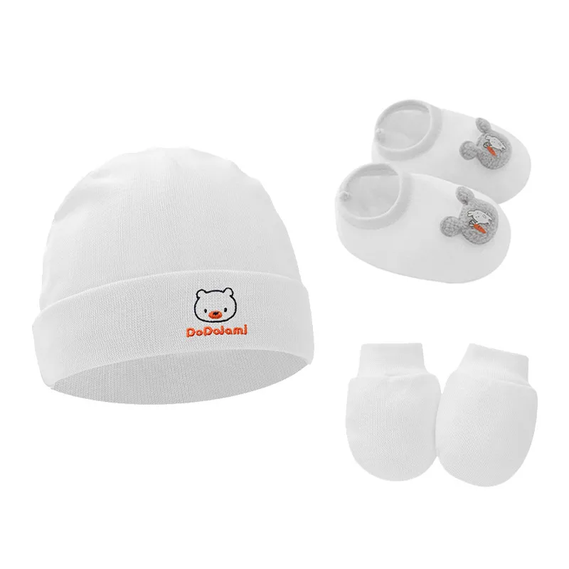 Newborn Baby Cap Baby Hat Baby Gloves Baby Shoes Three-piece Set 892 display picture 1