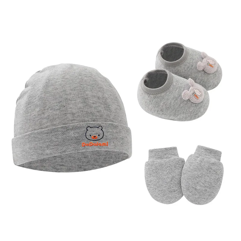 Newborn Baby Cap Baby Hat Baby Gloves Baby Shoes Three-piece Set 892 display picture 2