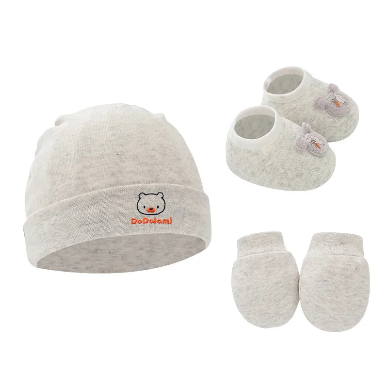 Newborn Baby Cap Baby Hat Baby Gloves Baby Shoes Three-piece Set 892 display picture 3