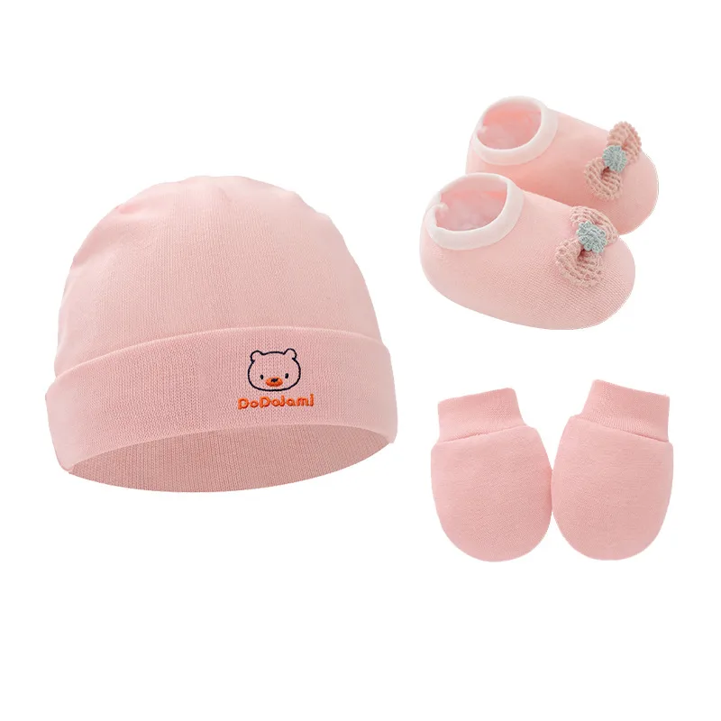 Newborn Baby Cap Baby Hat Baby Gloves Baby Shoes Three-piece Set 892 display picture 11