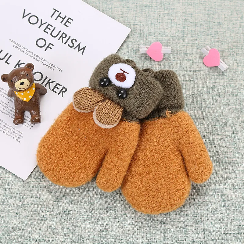 0-3 Years Old Children's Gloves Cute Bear Winter Lanyard Outdoor Cold-proof Double-layer Knitted Plush Warm display picture 2