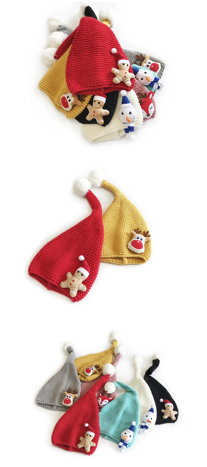 M303 Children's New Cartoon Christmas Sweet Fur Ball Cute Autumn And Winter Warm Pullover Casual Knitted Wool Hat display picture 2