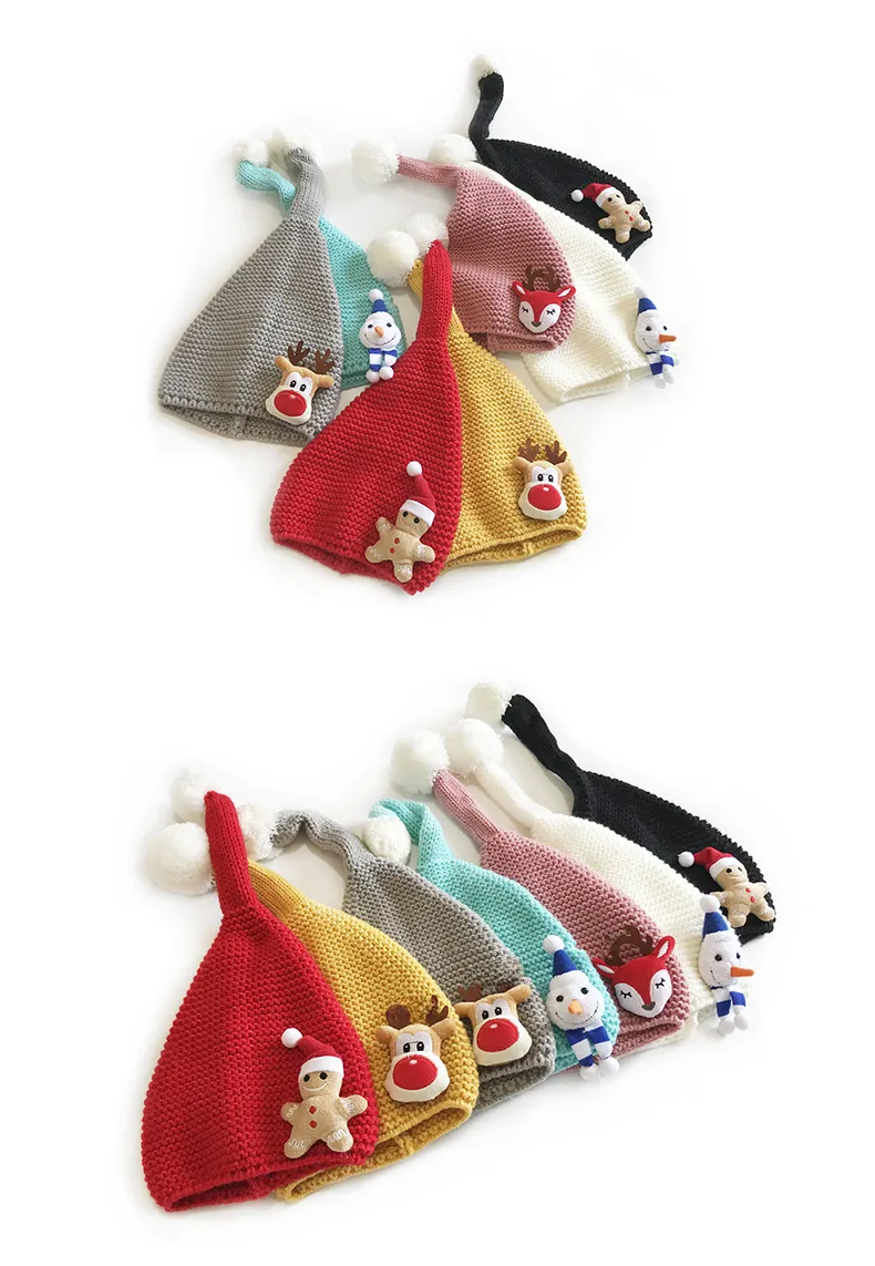 M303 Children's New Cartoon Christmas Sweet Fur Ball Cute Autumn And Winter Warm Pullover Casual Knitted Wool Hat display picture 3