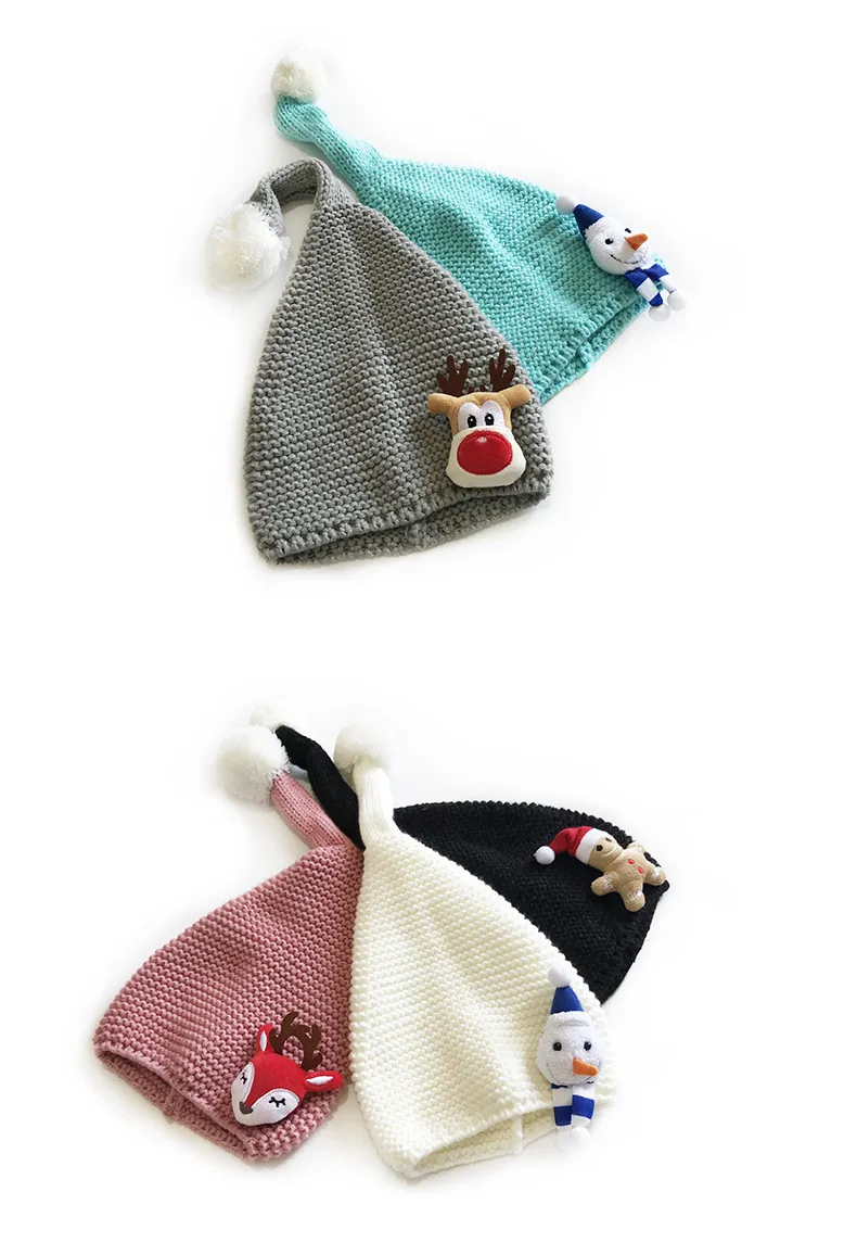 M303 Children's New Cartoon Christmas Sweet Fur Ball Cute Autumn And Winter Warm Pullover Casual Knitted Wool Hat display picture 4